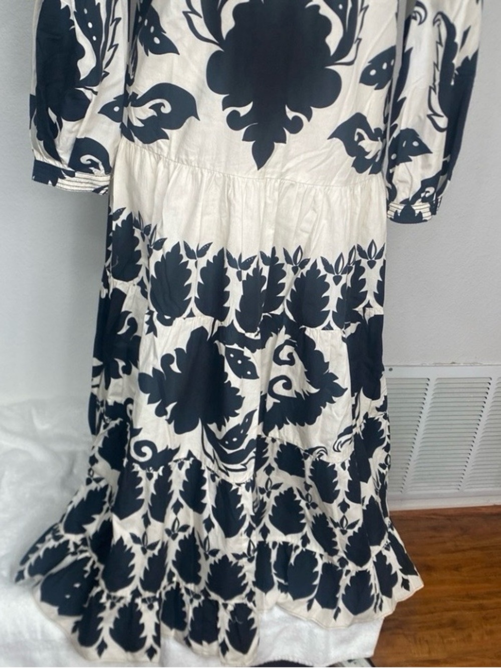 Zara Womens Black Cream Floral Cotton Tiered Maxi Dress Size Small Boho Coastal - Picture 9 of 16